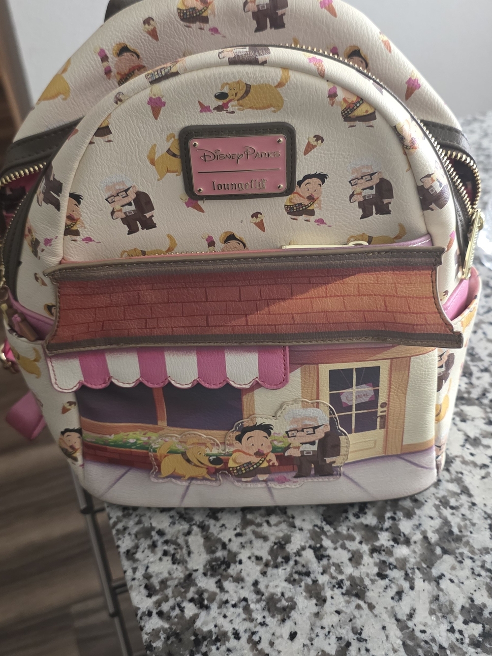 Loungefly Kids Backpack — Cream, Pink, Brown with Gold Details